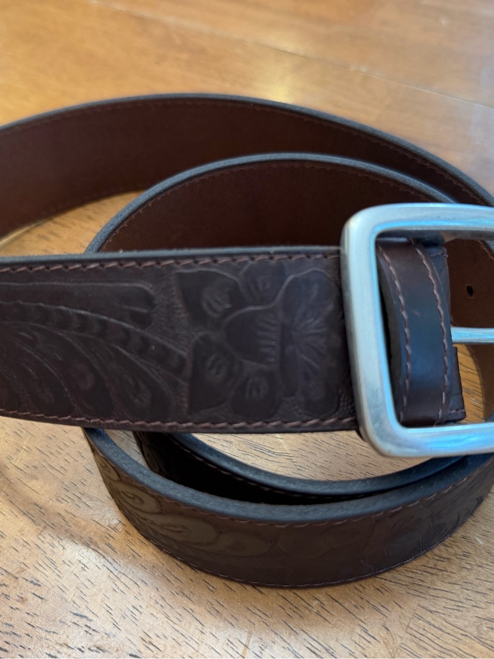 Silpada Dark Brown Embossed Leather Belt with Silver-Tone Buckle
